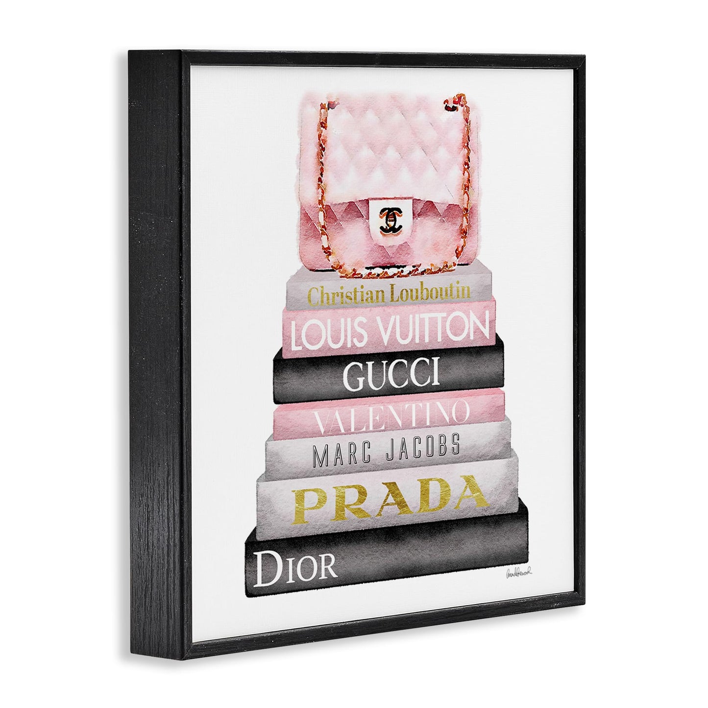 Stupell Industries 'Watercolor High Fashion Bookstack', Framed Giclee Art, Black, 12 x 12 Inches, Easy to Hang and Sturdy, Made in USA, by Amanda Greenwood