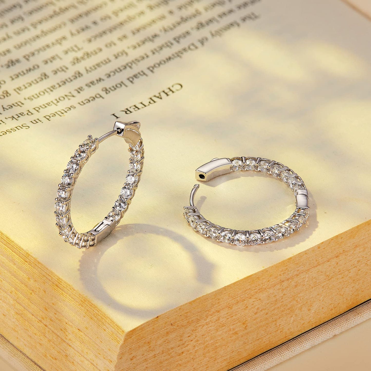 Silver Hoop Earrings for Women - White Gold Plated Cubic Zirconia Diamond Earrings - Anniversary, Valentine's Day, Mother's Day, Birthday Jewelry Gift