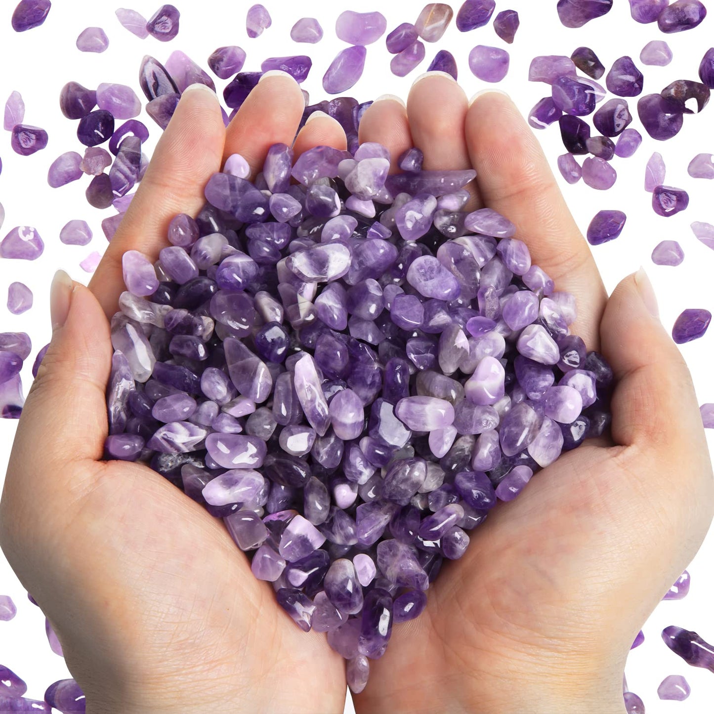 QICQDRAM Polished Gem Stones Rocks Crystals 0.9 Lb/405g Natural Tumbled Stones Amethyst Crystal Chips Bulk for Healing Crystals & Fish Tank Rocks Gravel, Vase Filler, Plants Decor