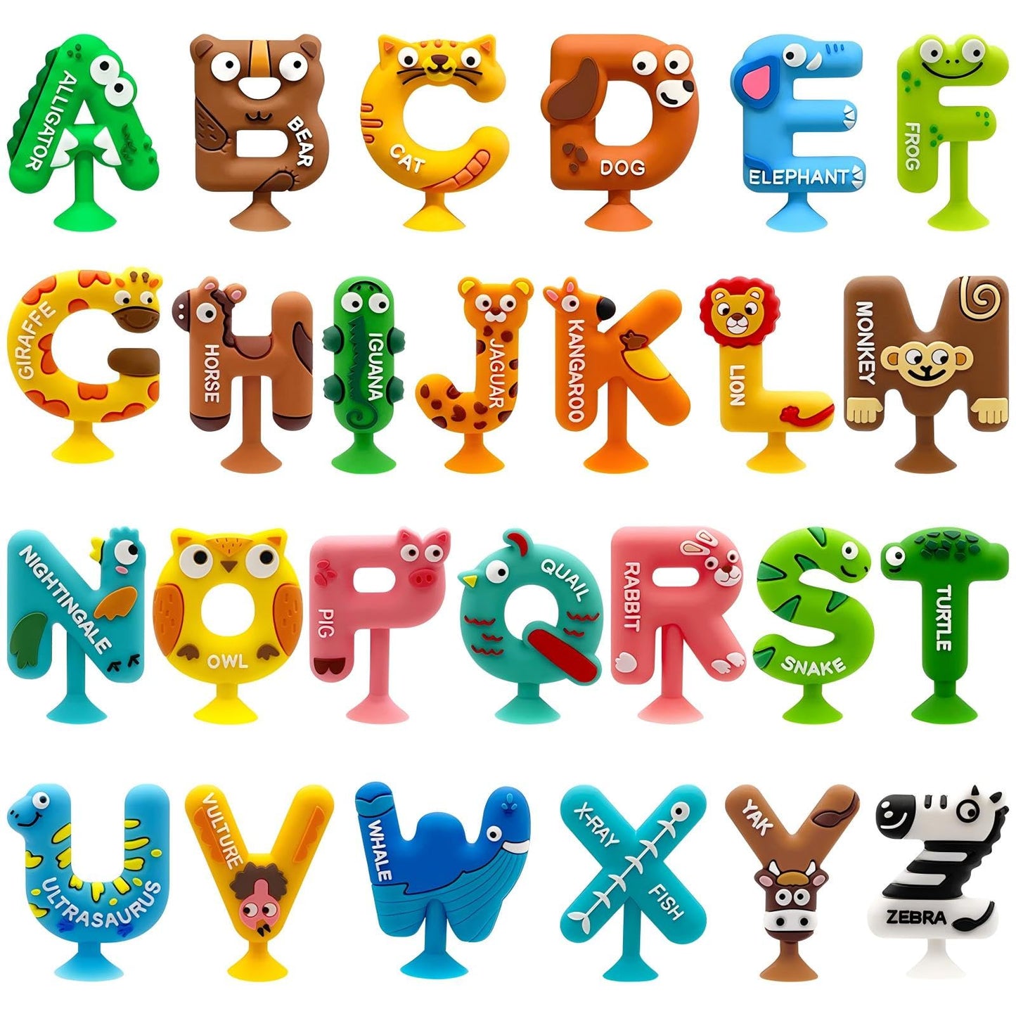 Kitysey 26pcs Alphabet Bath Toys for Toddlers , Educational Suction Bath Toys with Animal Letters, Montessori Sensory Toy for Kids 3-12, No Hole Food-Grade Silicone Toys for Autism/ADD/ADHD