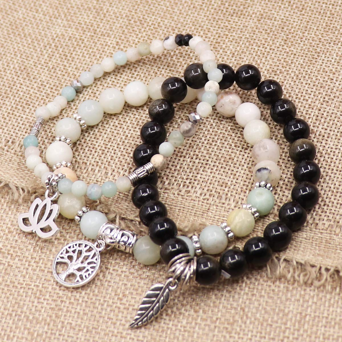 UEUC Tree of Life Yoga Healing Stone Bracelets,Multilayer Lotus Chakra Stone Reiki Bracelet Sets,Anxiety Crystal Natural Stone,for Women Stress Relief
