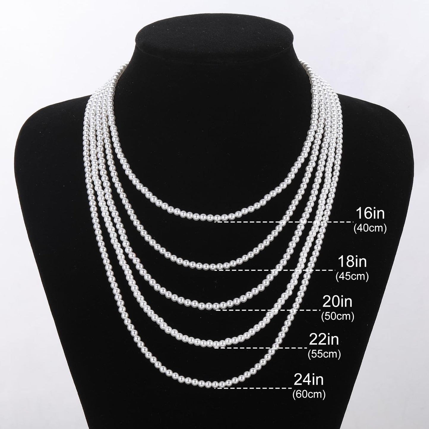 MJartoria Pearl Necklace for Men, 16''-24'' Pearl Necklaces for Women, 6/8mm White Pearl Choker Necklace Trendy Jewelry Gifts for Women Men (16 inches, 4mm)