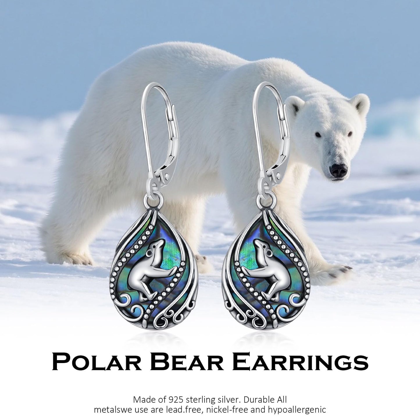 YYmqmq Abalone Polar Bear Earrings for Women 925 Sterling Sliver Polar Bear Dangle Earrings Abalone Jewelry Gifts for Women Girlfriend Mom Birthday Gifts