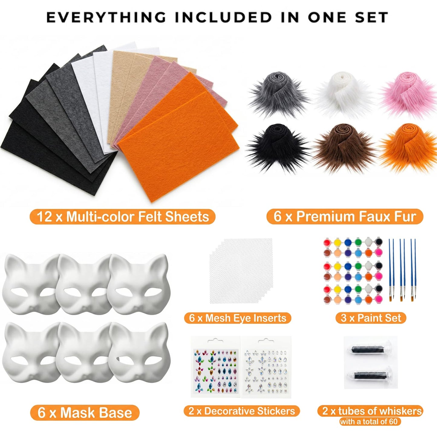 TherianMask 37 Pcs Therian Mask Kit White Cat Masks DIY to Paint Furry Animal Mask Therian Gear Therian Stuff for Halloween Masquerade Cosplay Party (C)