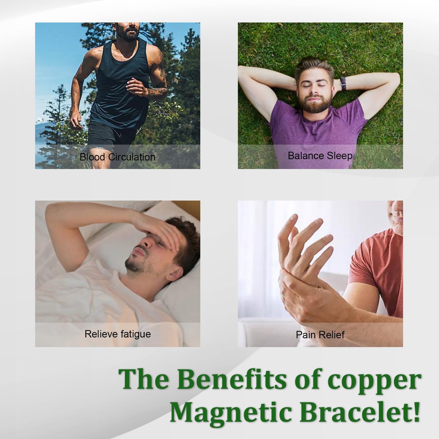 Fashtour 2pcs Copper Magnetic for Men, 99.99% Solid Pure Copper, 3500 Gauss #9, Classic Retro Style, Adjustable Cuff