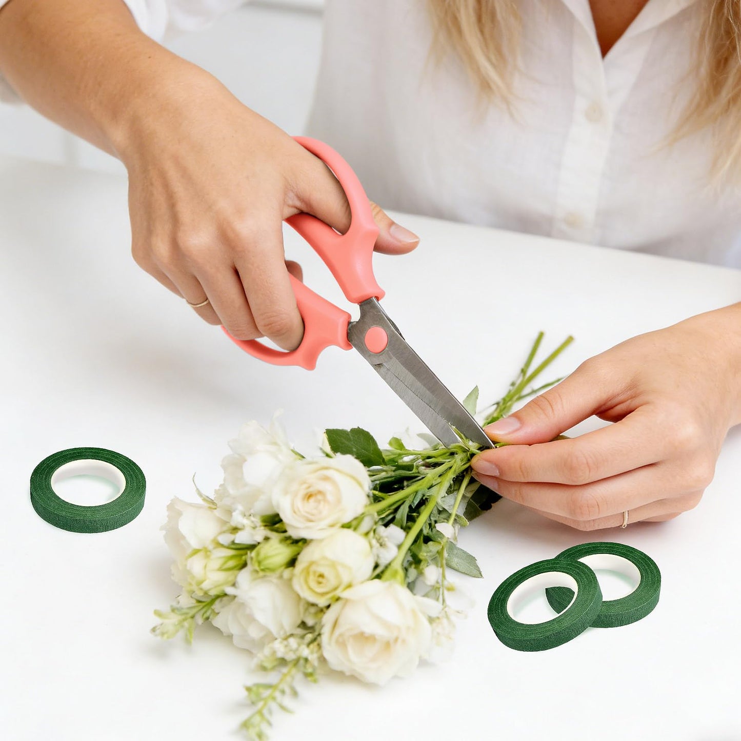 Huangfbfx 12Pcs Flower Scissors & Dark Green Floral Tape Set,Stainless Steel Floral Shears for Fresh Flower Stems,1/2" Wide 30Yard Adhesive Florist Tape for Bouquet Arranging Wedding Floral Crafts