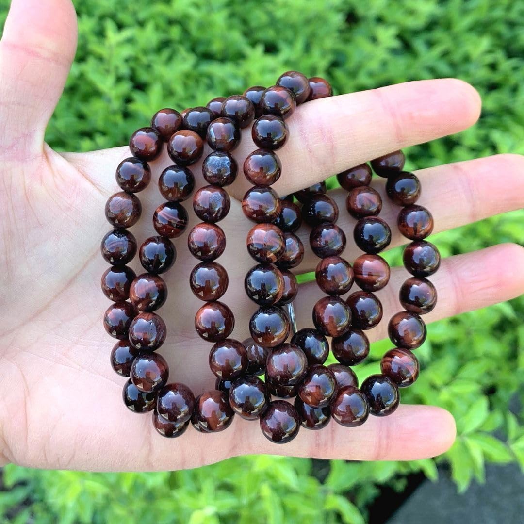 Adabele Real Natural Red Tiger Eye Gemstone Beaded Bracelet 7.5 inch Stretch Chakra Healing Crystal Stone Jewelry Women Mom Gift (Unisex) GB8-B43