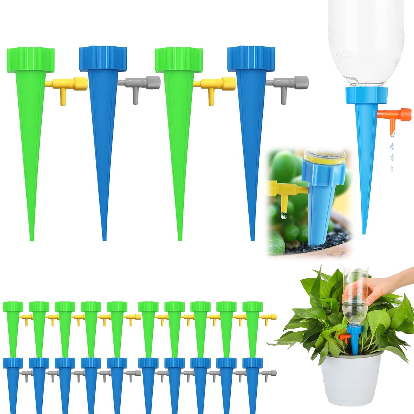 Self Watering Spikes 24 Pack for Indoor/Outdoor Plants,Self Watering Planter Insert with Adjustable Drip Valve,Auto Vacation Plant Watering Devices,Plants Water System,Self-Watering Stakes (GB24Pcs)