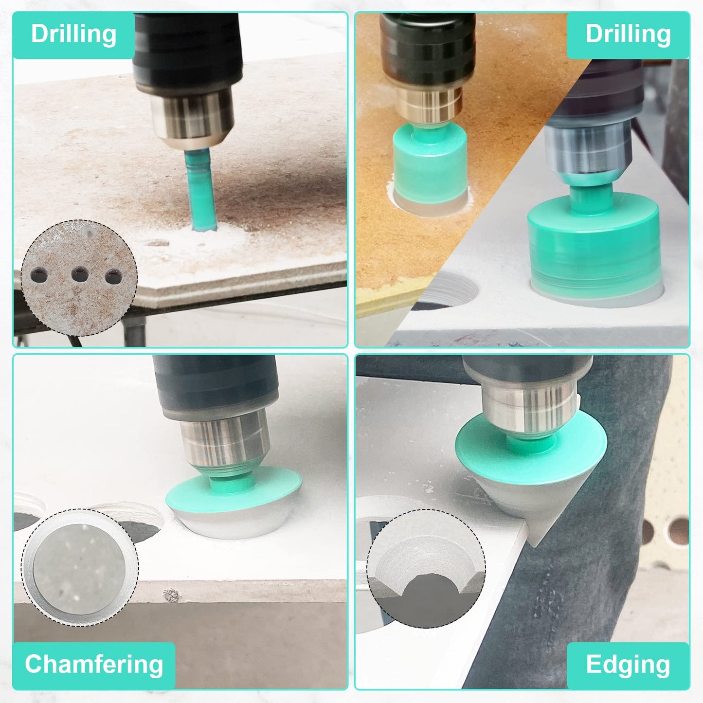 LEKOMESH Diamond Core Drill Bits Set 11pcs Tile Hole Saw Kit Triangle Shank(6/6/8/20/25/28/35/45/50/65mm/35mm Diamond Chamfer bits)