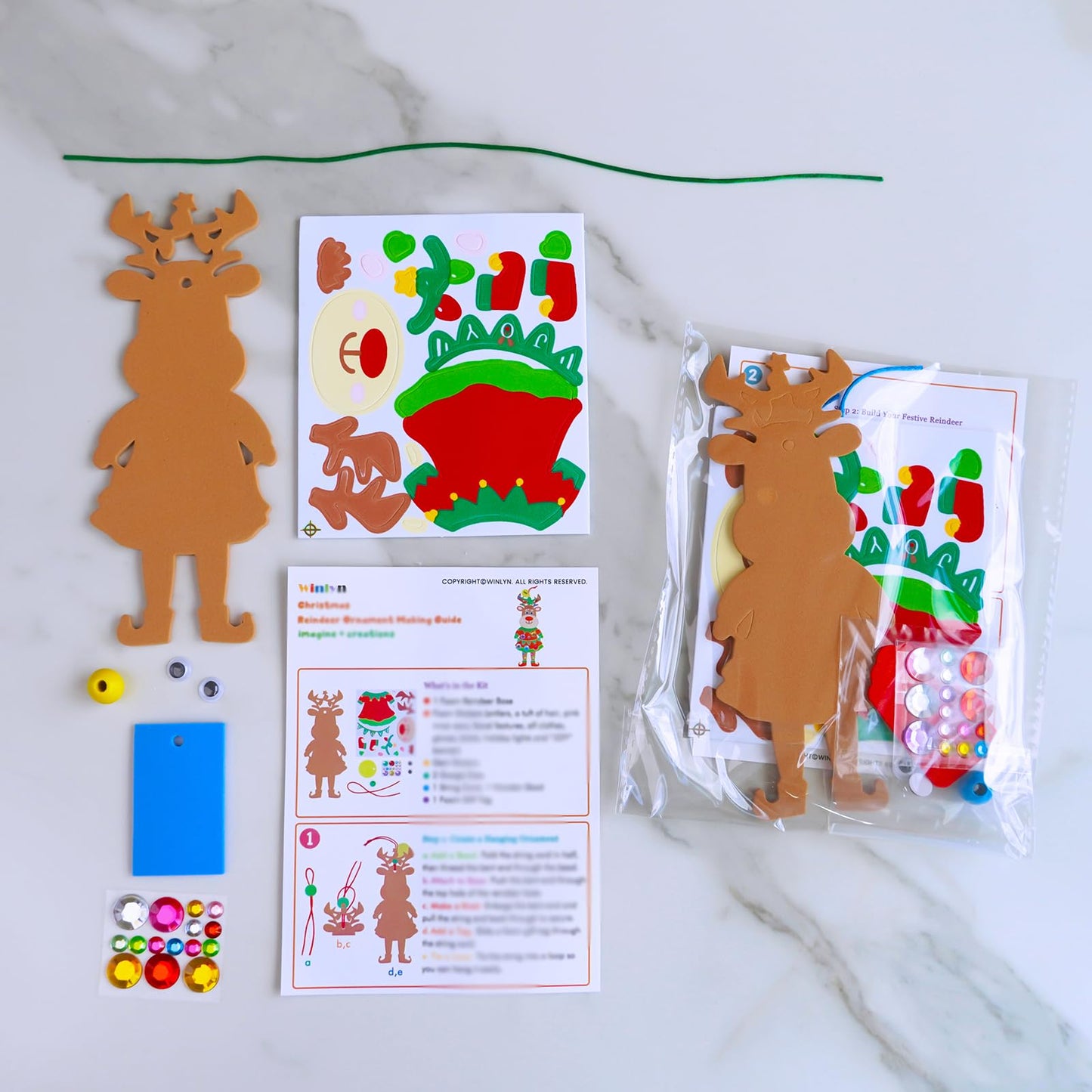 Winlyn 24 Sets Christmas Decorations DIY Reindeer Tree Ornaments Winter Crafts Kits Foam Reindeer with Festive Foam Stickers for Kids Holiday Seasonal Gift Home Classroom Activities Party Favors