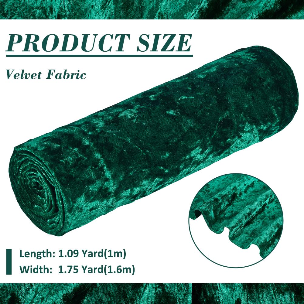 BENECREAT 63x39inch Green Crushed Velvet Fabric, Soft Velvety Fabric, Wrinkle Resistant Velvet Upholstery Fabric for Sewing Apparel, Upholstery, Decoration