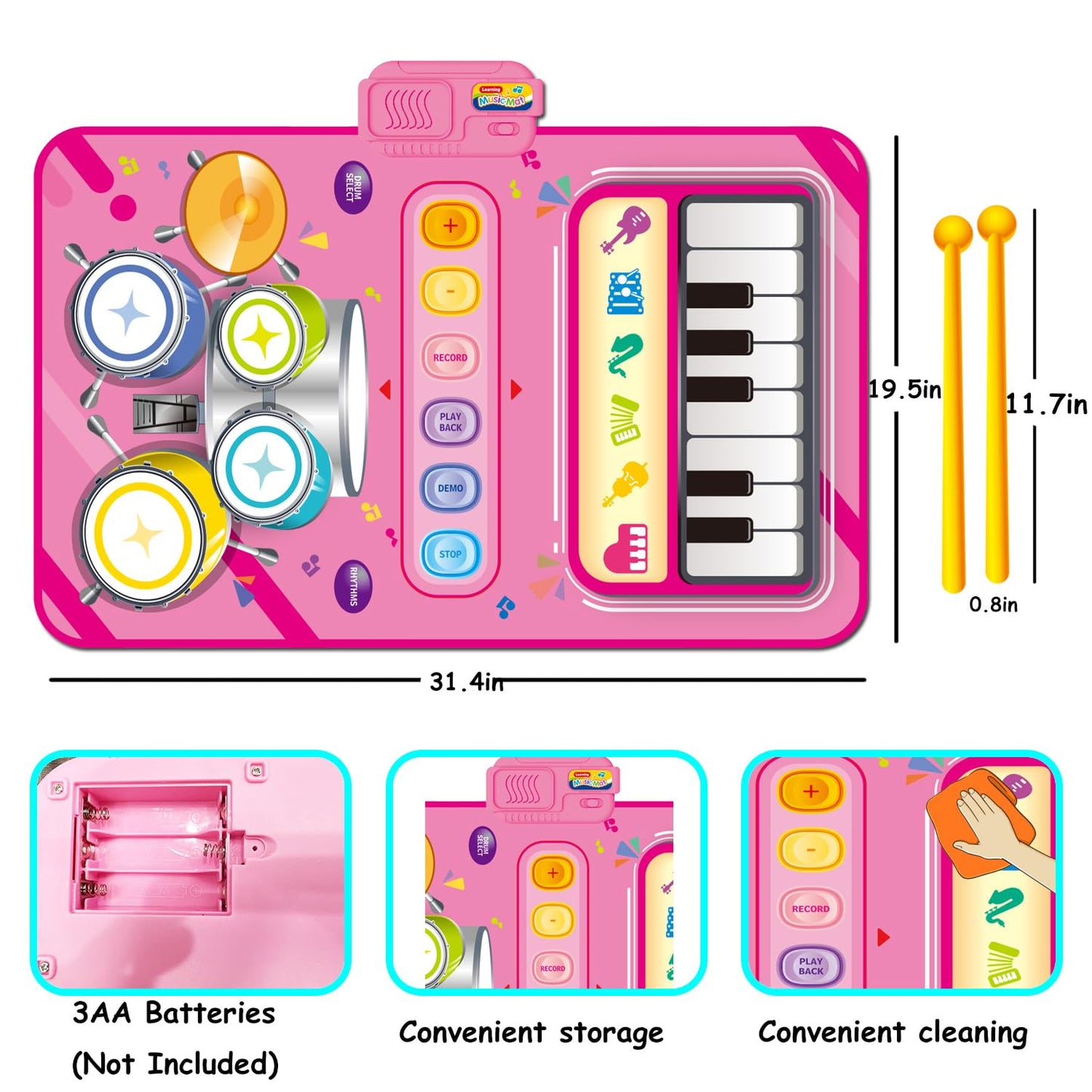 Toys for 1 Year Old Girl Gift,2 in 1 Piano Mat Montessori Toys for 1 2 Year Old Girl,Educational Musical Toy First Birthday Gifts for 1 2 3 Year Olds Girls,Christmas Stocking Stuffers for Toddler