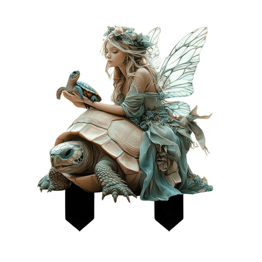 ANNUOZE Fairy Garden Stake Decor, 2D Flat Acrylic Fairy Garden Decor Panel, Elf Yard Sign for Outdoor Indoor Yard Lawn Plants Pots, Fairy Garden Accessories (Fairy and Turtle)
