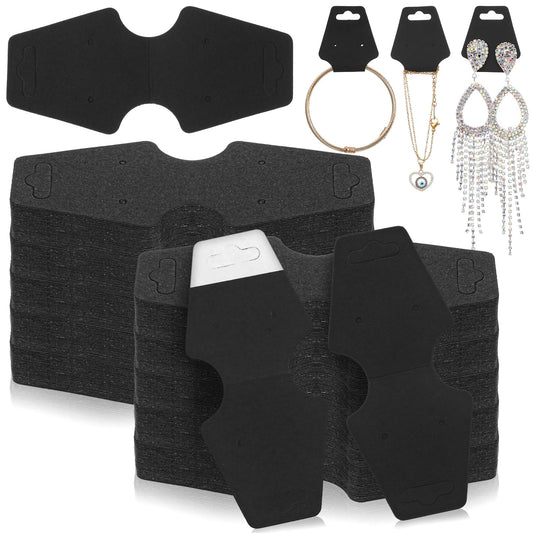 500pcs Jewelry Display Cards,Adhesive Necklace Cards Paper Bracelet Necklace Display Cards,Blank Card Hanging Holder for Choker Earring Hairband Displaying Small Business Supplies(Black)