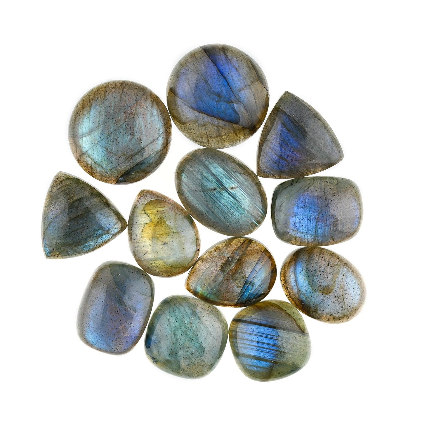 GemSymphony 100 Carat Natural Labarodite Gemstone Cabochon Lot Mixed Shapes – 9 to 11 pcs Hand Polished Crystal Stones for Jewelry Making Supply, Healing, Reiki, Craft Supplies, Unique Cab Set for Wire Wrapping & Collectors (10-20 mm)