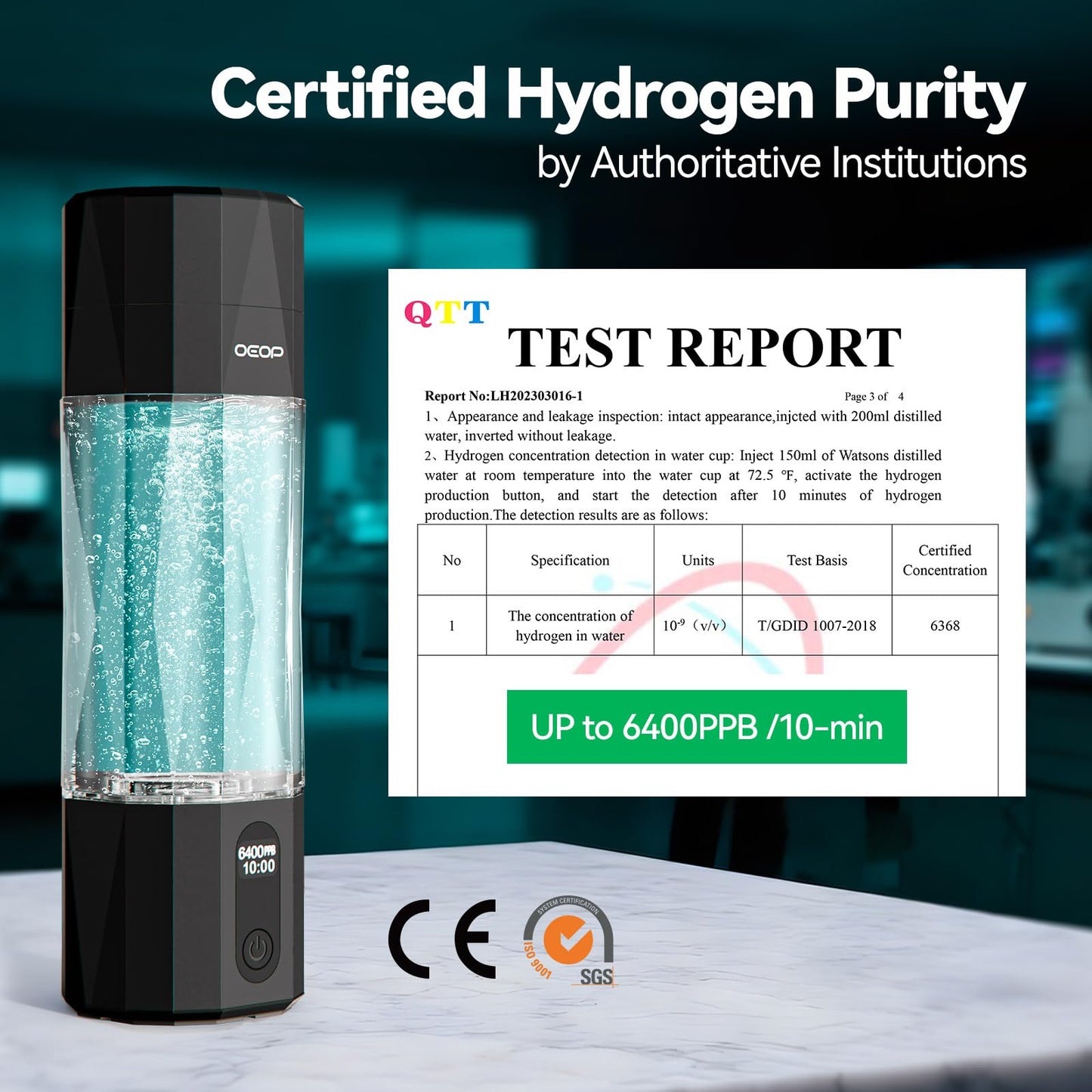 OEOP Upgrade Hydrogen Water Bottle - 6400PPB Hydrogen Water Generator, SPE/PEM Certified, 7oz Portable Hydro Water Machine, Perfect for Gym/Travel/Office & Gifts for Friends/Family