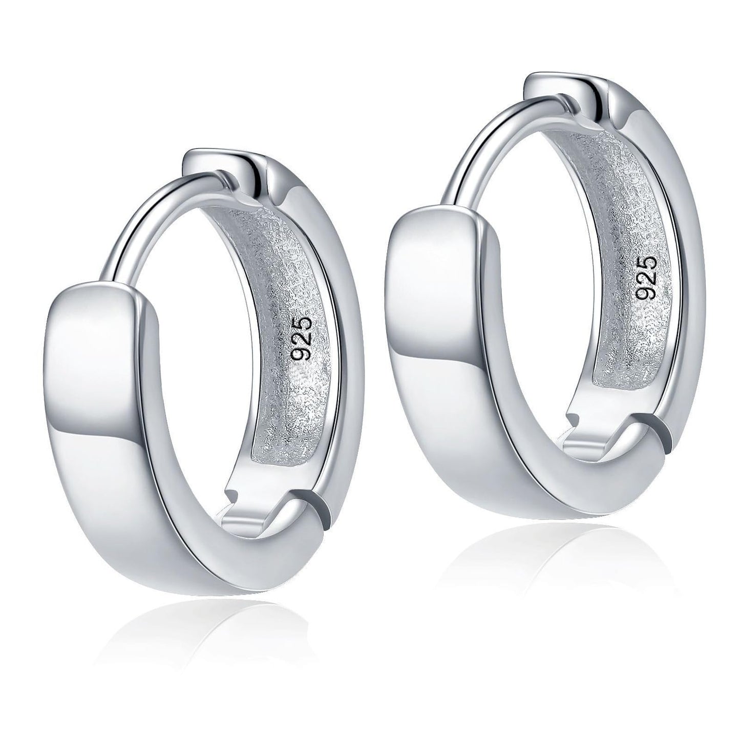 Italian Sterling Silver Earrings for Men Hoop Huggie Earring Polished, Jewelry for Alentine's Day, Father's Day, Thanksgiving Gifts, Birthday Presents (Large shiny hoop)
