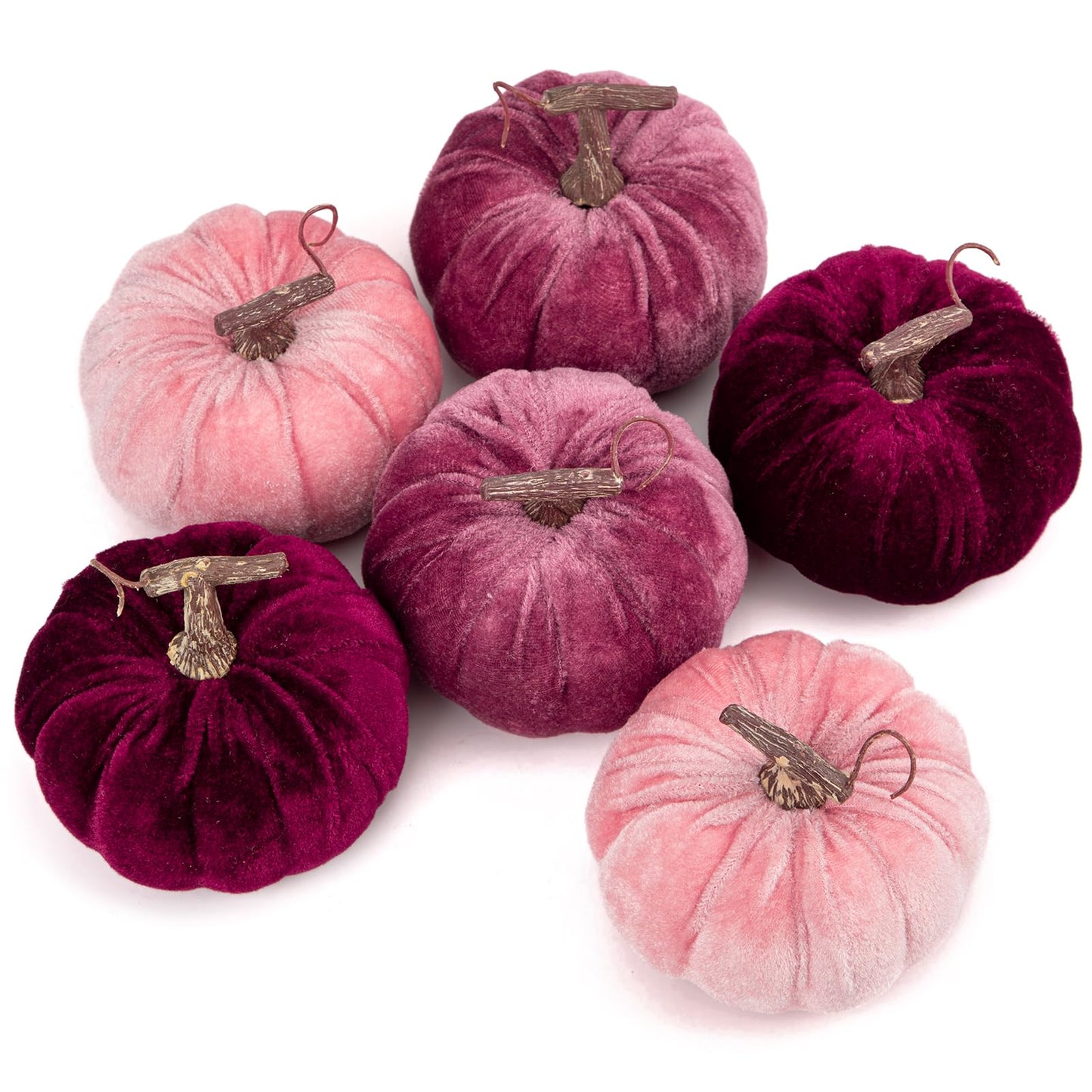 Briful Fall Pumpkins Decoration for Home, 6PCS Velvet Fake Pumpkin Decor for Autumn Harvest Thanksgiving Halloween Party Baby Shower Table Centerpiece Mantel Decoration(4 Inch, Purple/Burgundy/Pink)