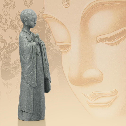 BEIZHAN Stone Buddha Statue for Home, Meditating Monk Statue with Praying Hands, Exquisite Asian Zen Decor for Home/Office (5.3 Inch)