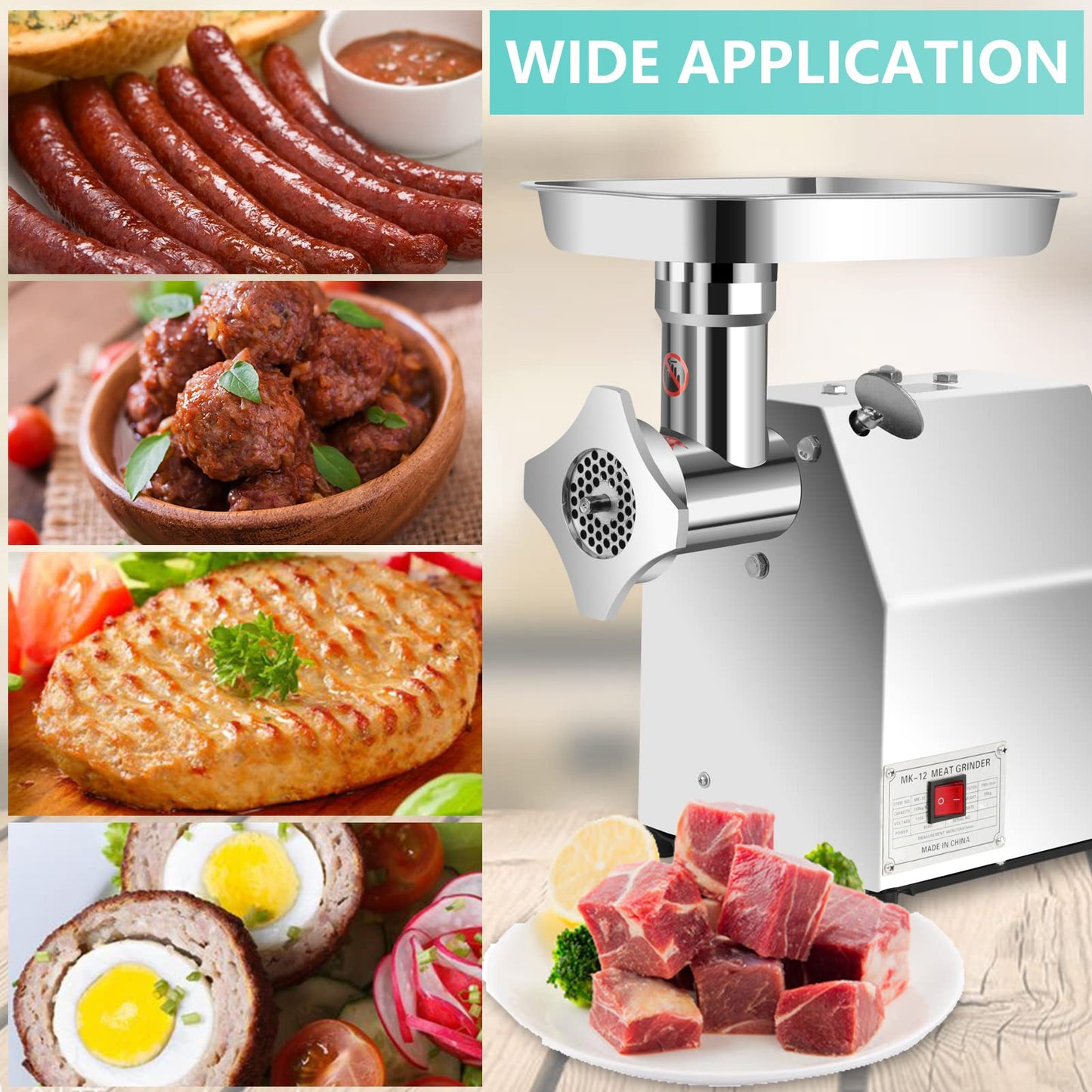 DIYAREA Commercial Meat Grinder, 850W 550LB/H Stainless Steel Electric Meat Mincer with 2 Blades, 2 Plates, Sausage Stuffer Tube, Heavy Duty Sausage Maker & Kibbe Kit for Home Kitchen Use, Restaurants