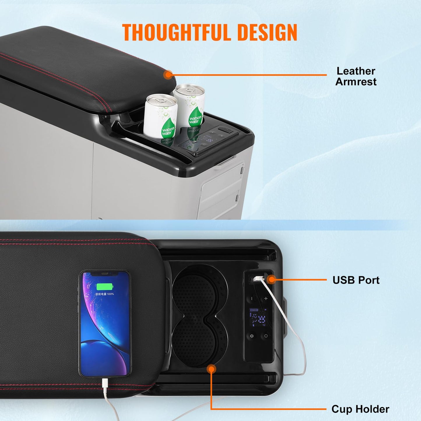 VEVOR Car Refrigerator, 12 Volt Car Armrest Refrigerator Fridge, 15 L Single Zone Portable Freezer, -4℉-68℉ Adjustable Range, 12/24V DC and 100-240V AC Compressor Cooler for Outdoor, Camping