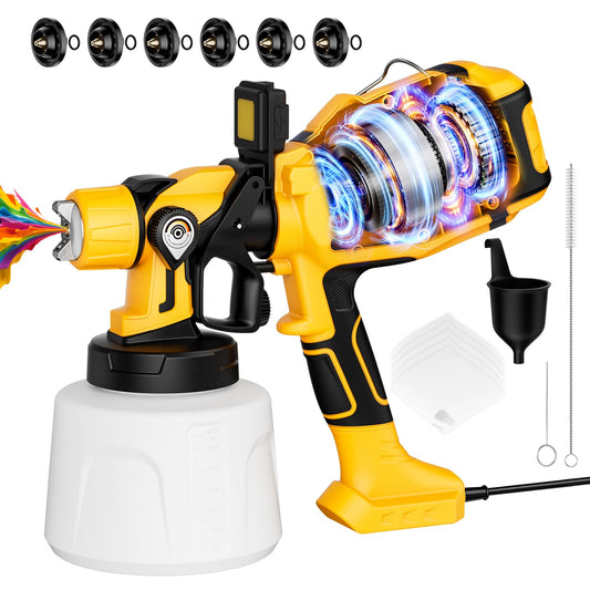 Paint Sprayer for House Painting, Paint Sprayer with 1000W Powerful Copper Motor, 1400ml (47oz) Container, 6 Brass Nozzles & LED Light, Easy to Clean for House, Fence, Furniture, Walls, DIY, Garden
