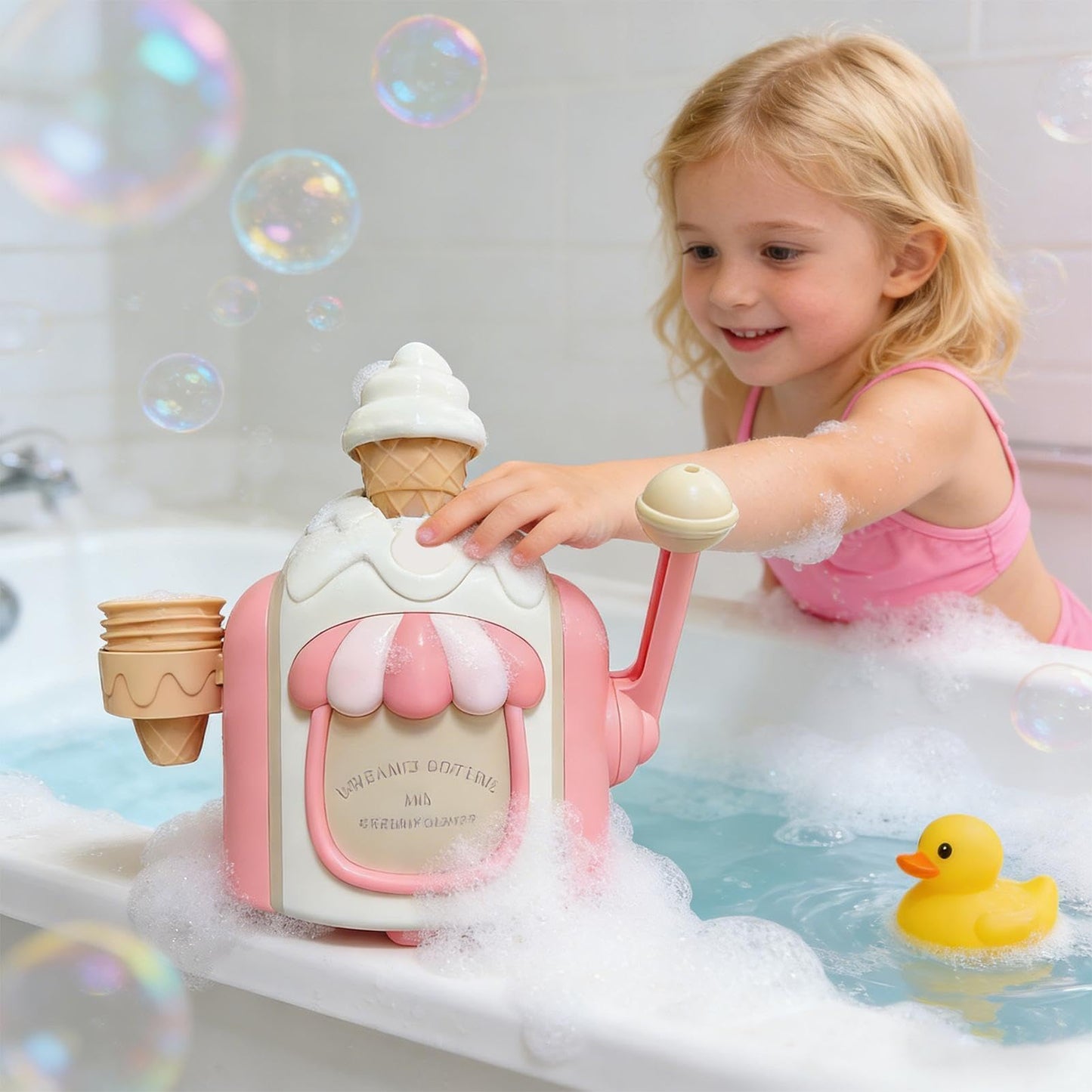 Ice Cream Bath Toy, Bath Bubble Maker, Educational Pretend Play Water Toy, Bubble Making Machine, for Kids Shower Pool Home
