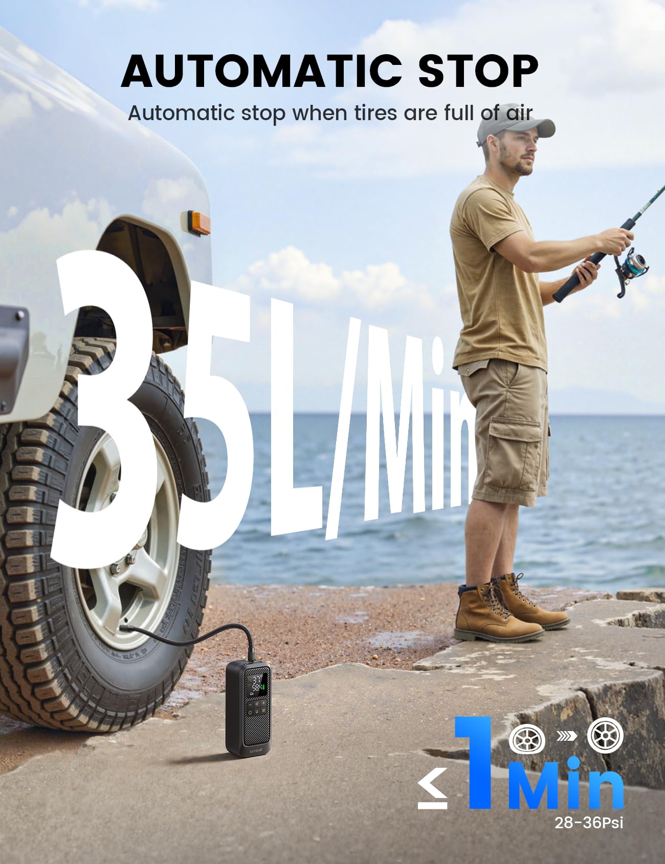 Tire Inflator Portable Air Compressor - Lamicall [5X Faster][150 PSI] Rechargeable Car Air Pump, Digital Pressure Gauge, LED Light, Cordless Pump Valentine's Day Gifts for Car, Bike, Motorcycle, Ball