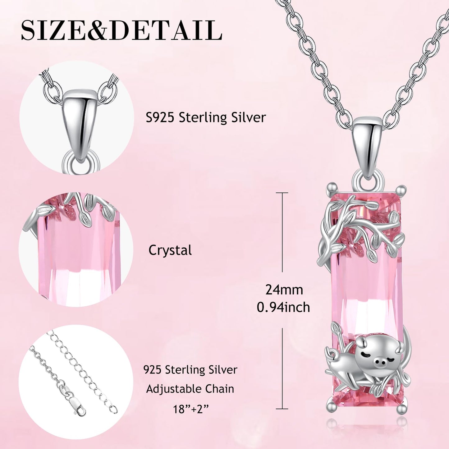AENEAS Prime 2025 Pig Necklace Sterling Silver Pig Pendant Necklace Cute Animal Pink Crystal Jewelry Gifts for Her Wife Women