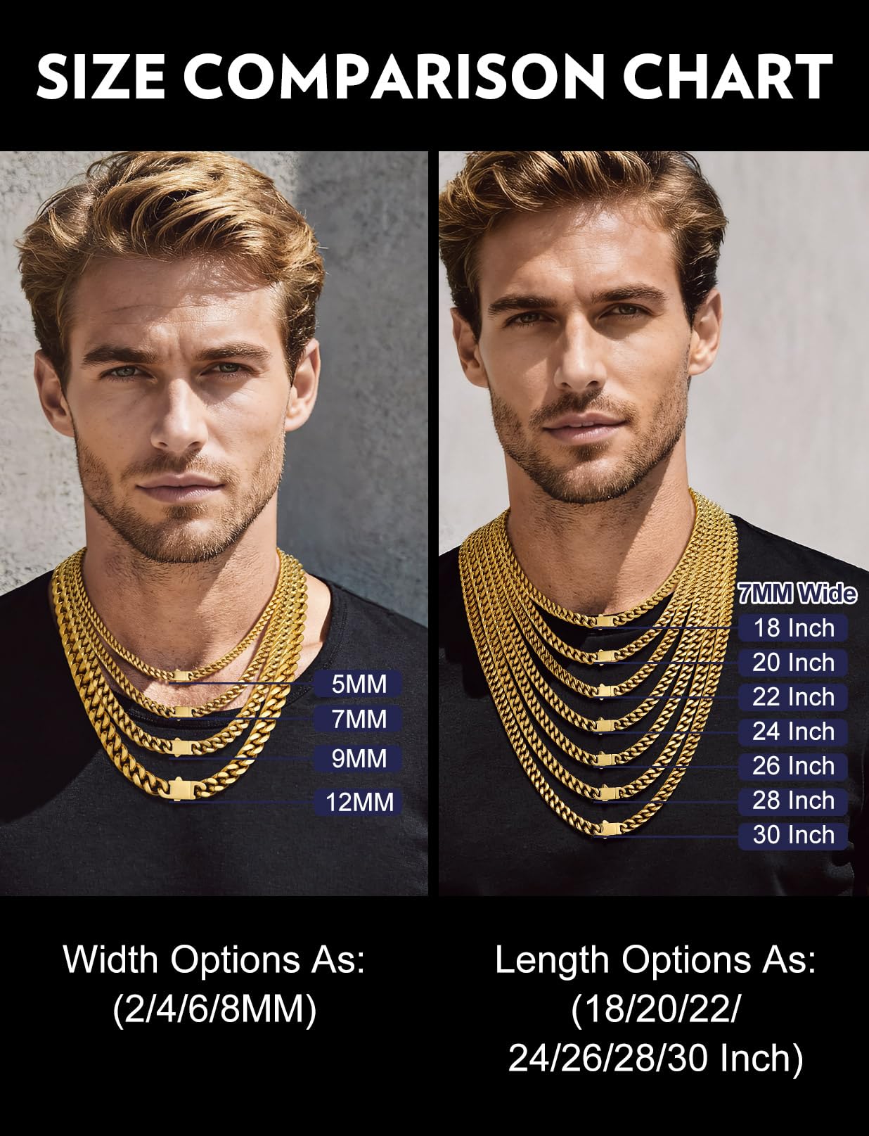 Bandmax 22 Inch 14K Gold Plated Chain for Men Stainless Steel Miami Link Chain with Cool Clasp 7MM Chunky Rapper Biker Chain for Men Collares De Hombre