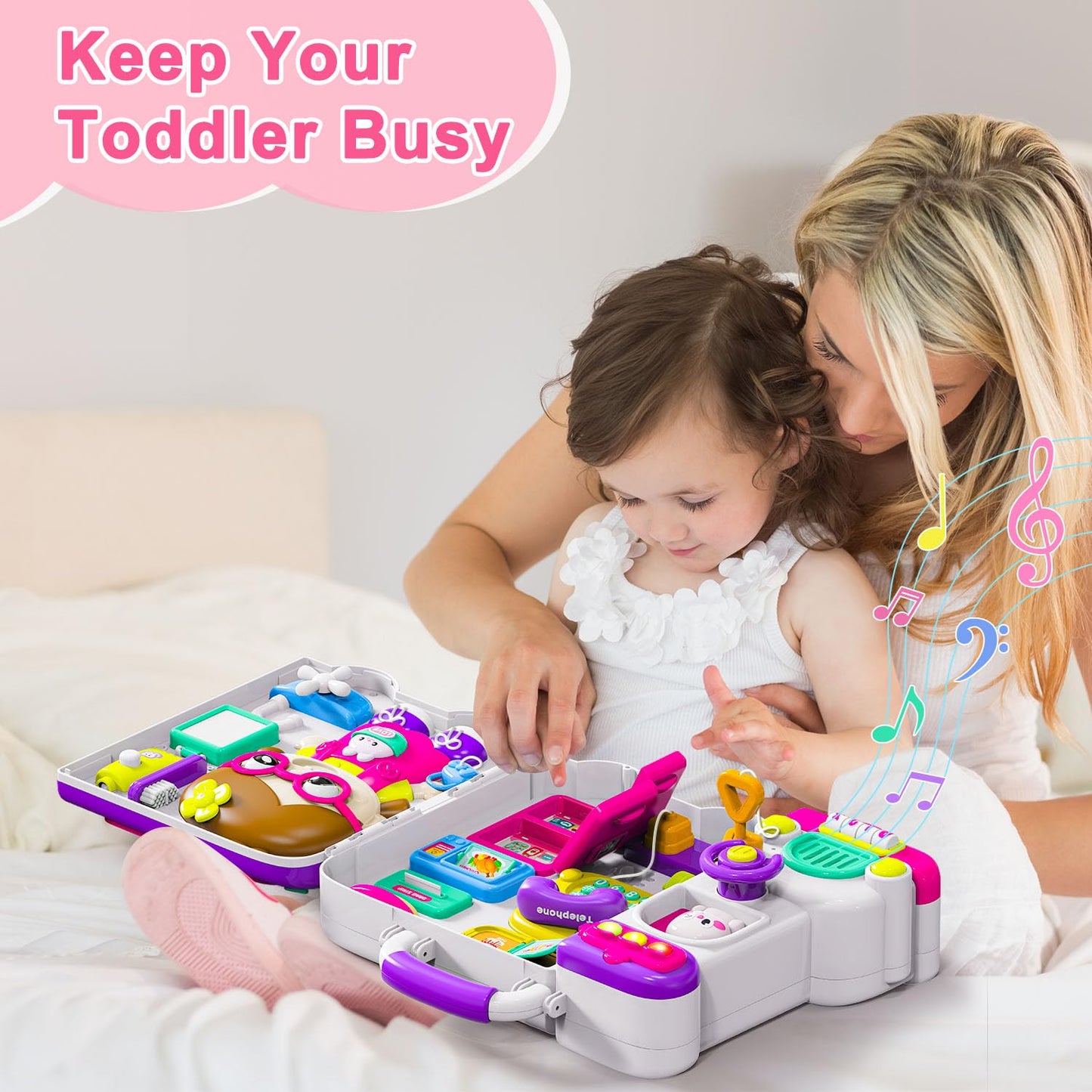 VOILBTOY Busy Board for 1-2 Year Old Girl Gift,Musical Toys for Toddlers 1-3 Year,Educational Fine Motor Baby Toys for 12 18 Months,Perfect for Preschool or Travel,Birthday Gift for 1+Year Old Girl