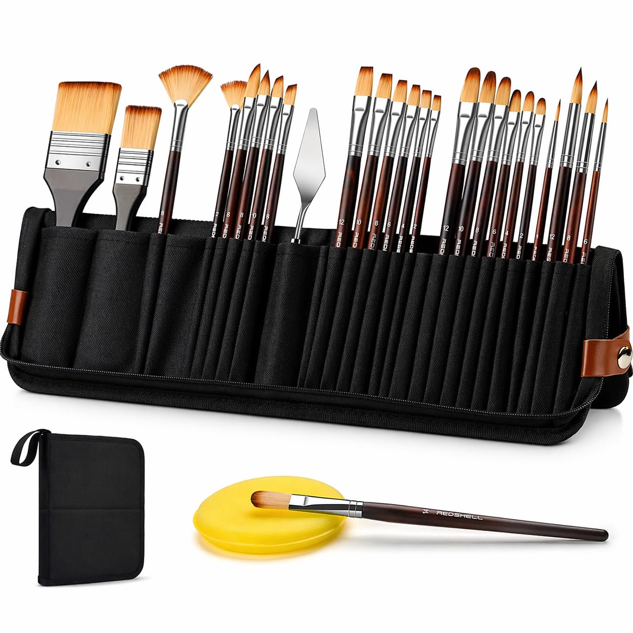 Paint Brush Set for Watercolor & Oil Painting, 26 Pcs Travel Watercolor Acrylic Paint Brushes with Flat, Filbert, Fan, Dagger, Cat Tongue, Round, Palette Knife, Paintbrush Kit for Beginners & Artist