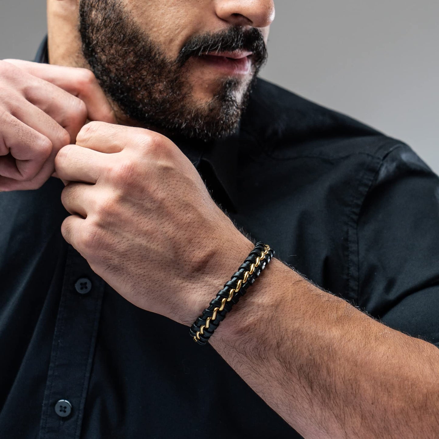 SERASAR Leather Wristbands for Men 23cm Gold Bracelet Gift Box Genuine Cowhide Braided Adjust Able Magnetic Clasp Multi Layer Wrap Rope Mens Bracelets Band Jewelry Magnet Accessories