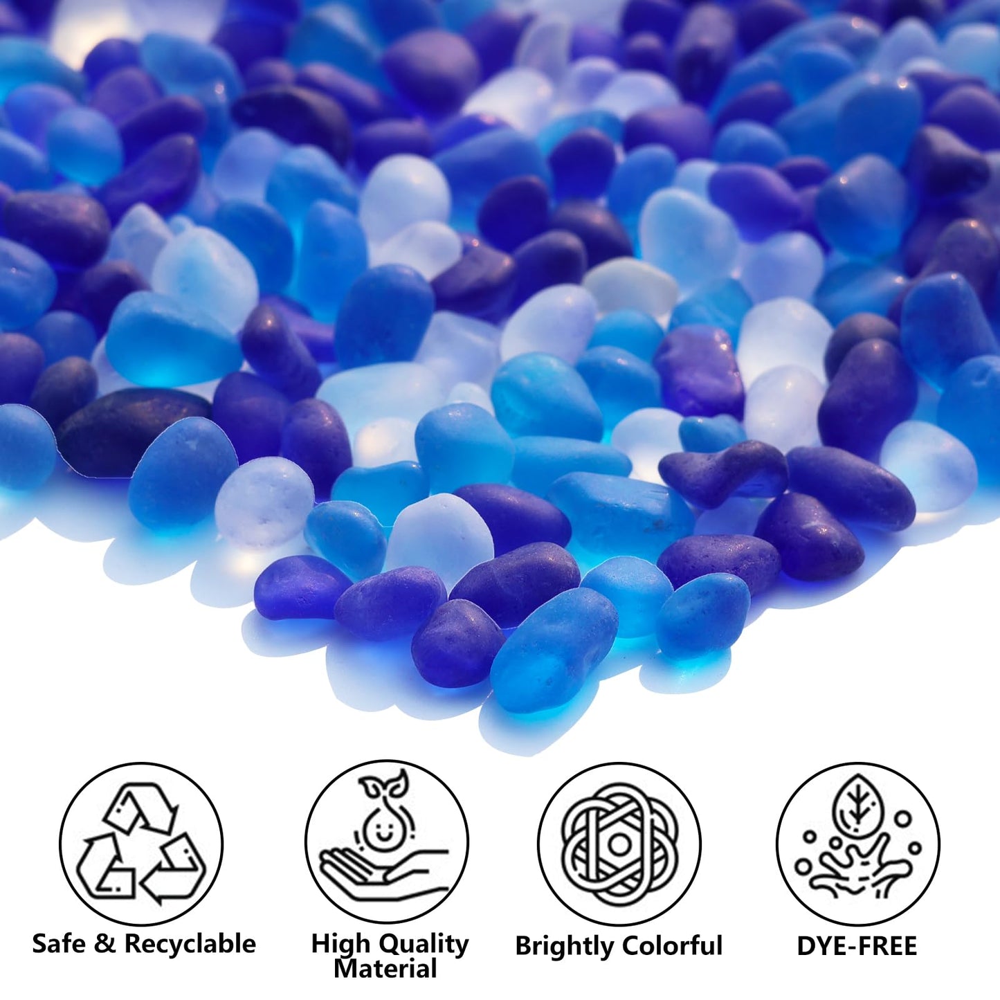 QYGL Sea Glass Stones - 2.9LB/46.4oz Blue Mixed Frosted Glass Pebbles Gemstones - Perfect for Aquarium Rocks, Fish Tank Gravel, Vase Fillers, Seaglass DIY Crafts, and Home Decor