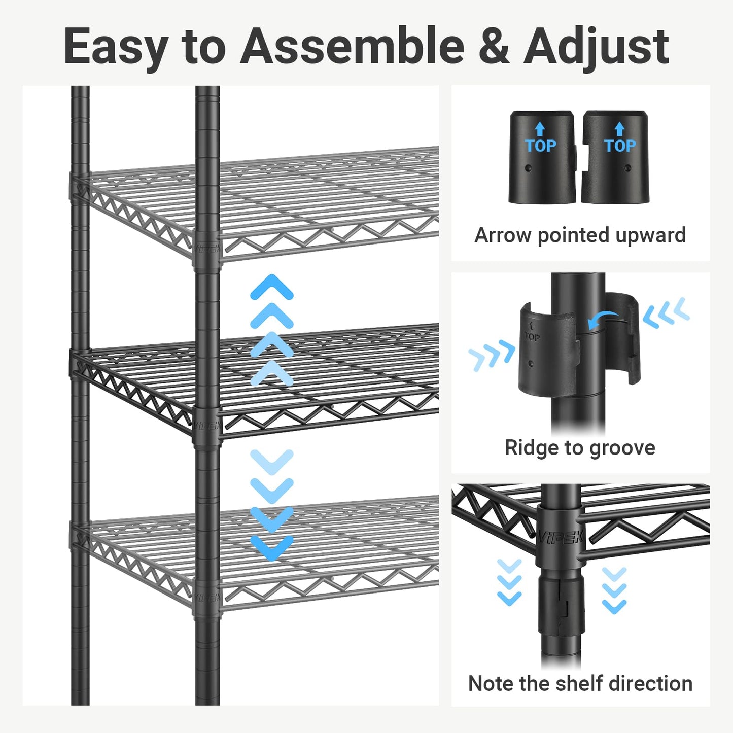 VIPEK V5 Heavy Duty Clothes Rack, Portable Closet Wardrobe with 4 Hanging Rods & 8 Shelves, Freestanding Adjustable Garment Rack for Bedroom, Walk-in Closet, 890 lbs Capacity, Black, 68.9" L