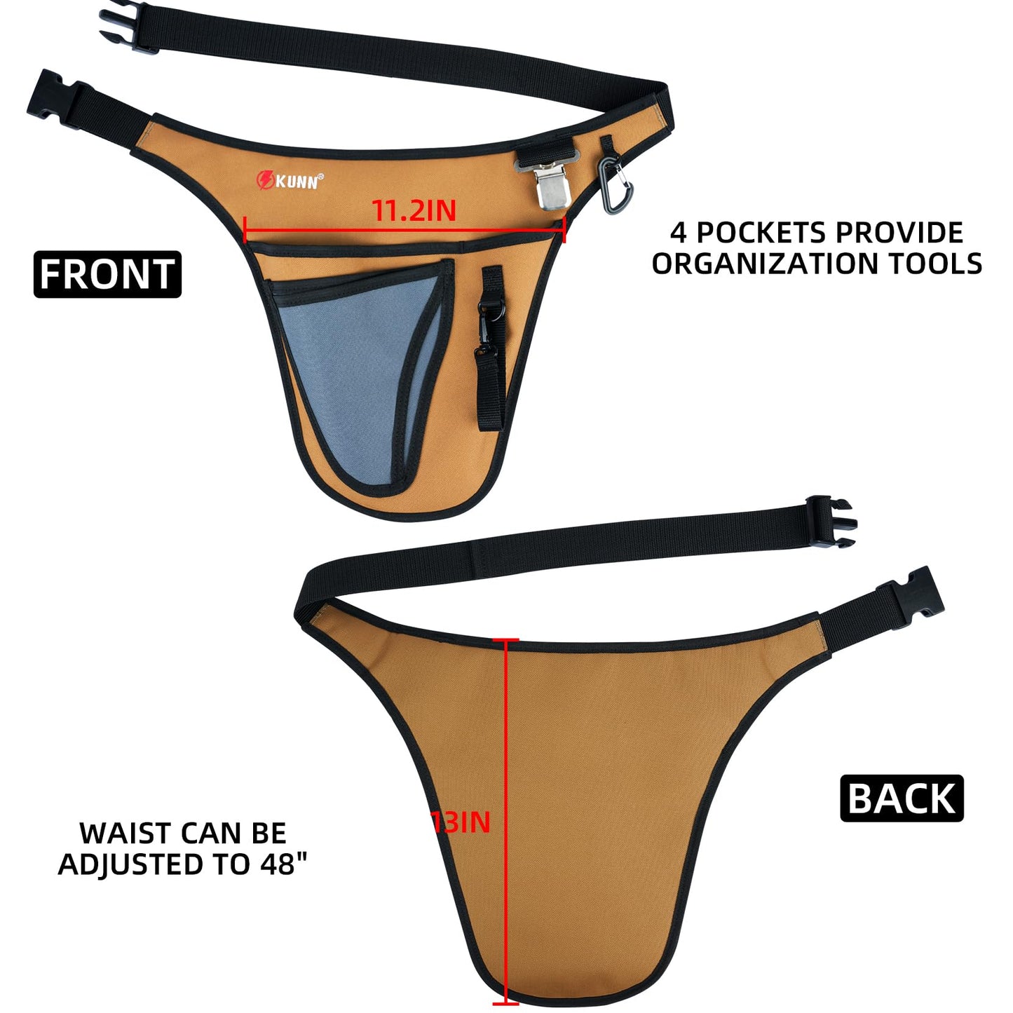 KUNN Garden Tool Waist Belt - 4 Deep Pockets Tool Apron for Women Men,Utility Pouch for Gardening,Electrican,Florists,Plumbing
