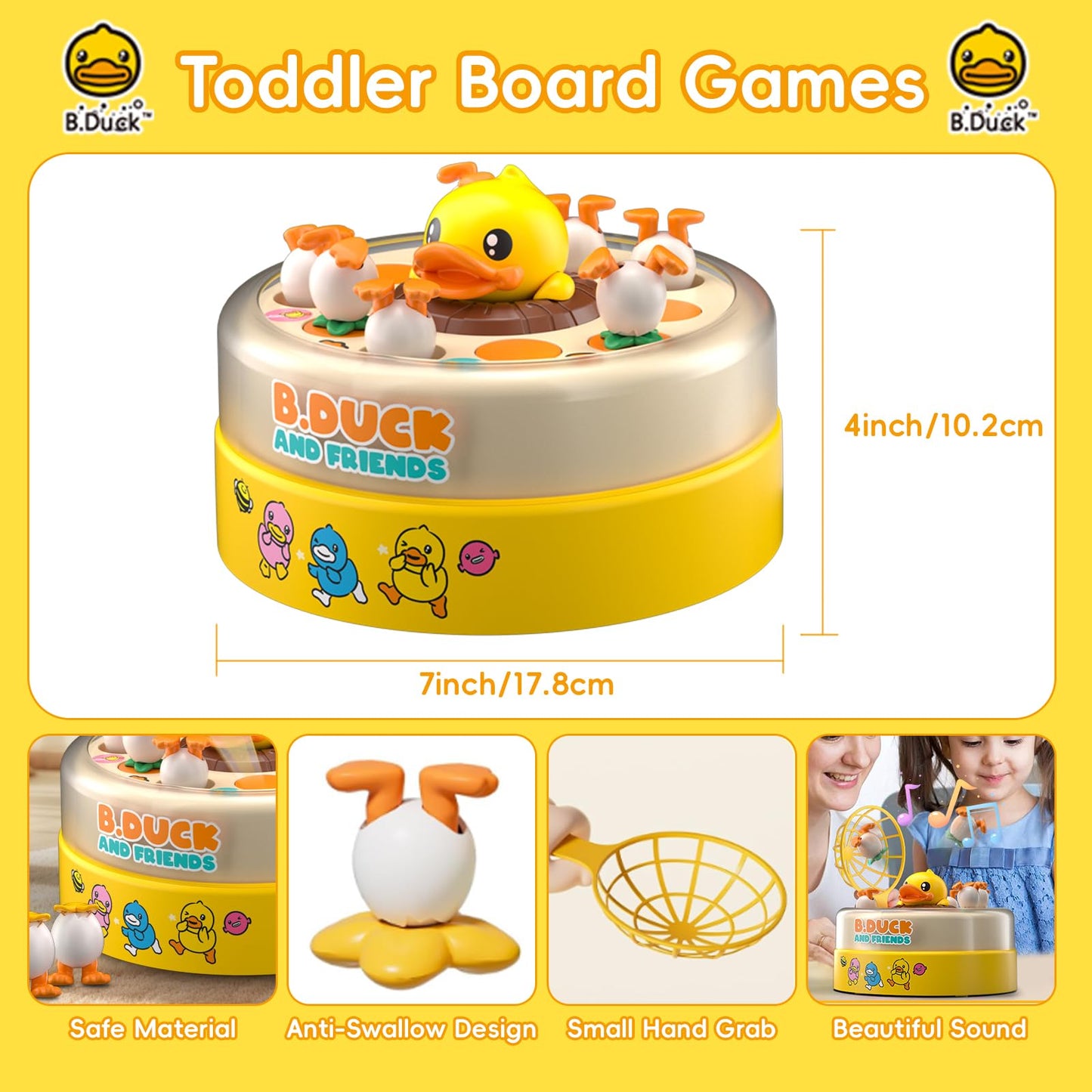 BDUCK+ Board Games for Toddlers, Kids Toys Jumping Ducks Game for Kids 4-8, 2 Players Family Board Game Interactive Educational Toy for Boys Girls, Birthday Gifts for Age 3 & Up