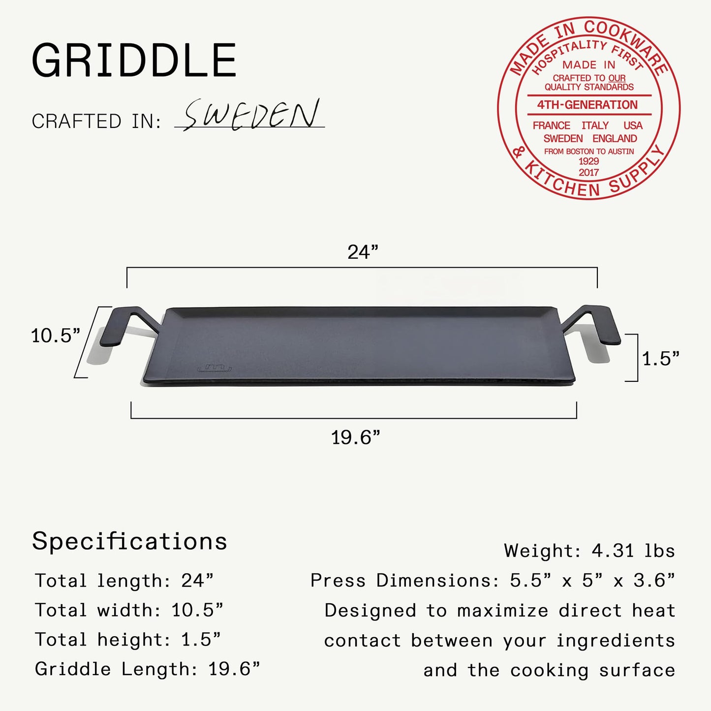 Made In Cookware | Carbon Steel Griddle - (Like Cast Iron, but Better) | Professional Cookware | Crafted in Sweden | Induction Compatible