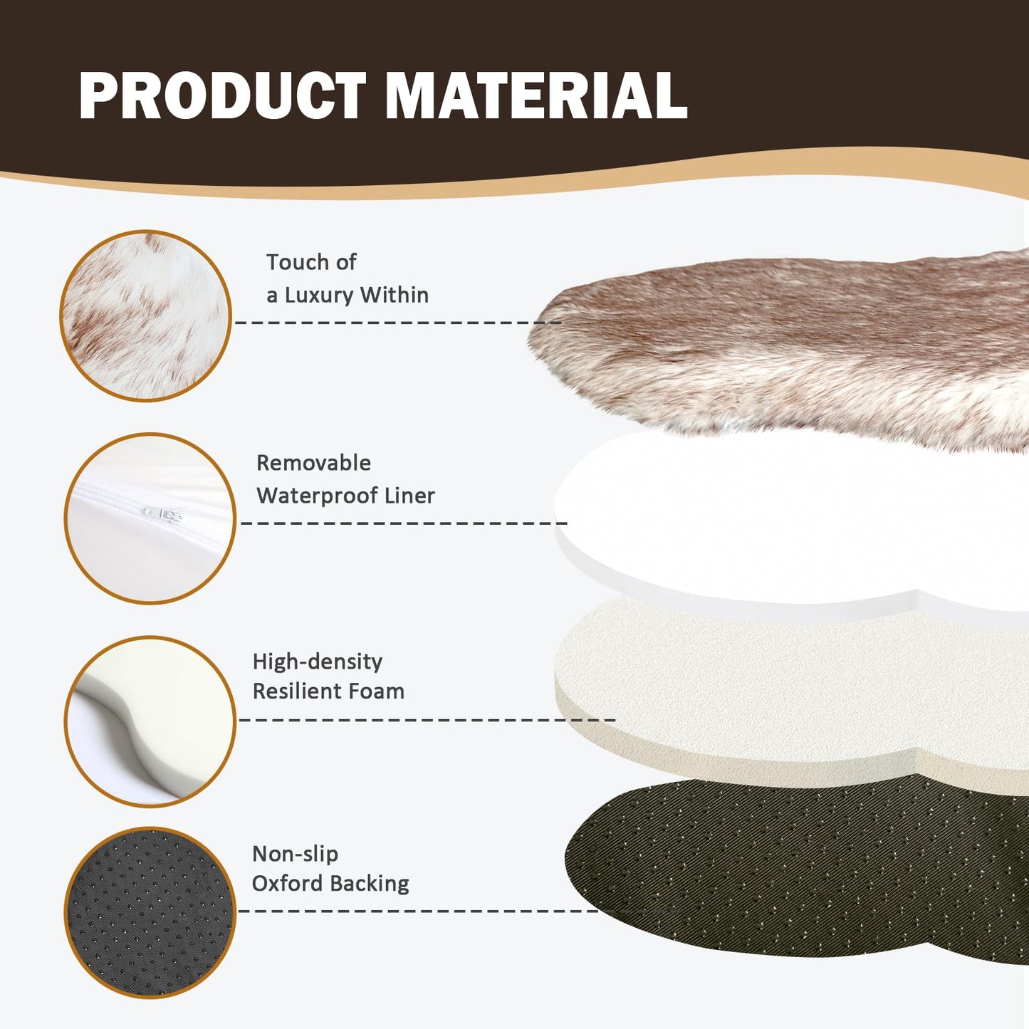 Welfibr Faux Fur Dog Bed for Large Dogs, Fluffy Luxury Dog Mattress, Fuzzy Dog Bed Mat Soft Flat Dog Beds Washable and Waterproof Pet Dog Mat Bed, Extra Large Plush Orthopedic Dog Bed, Brown, 50"