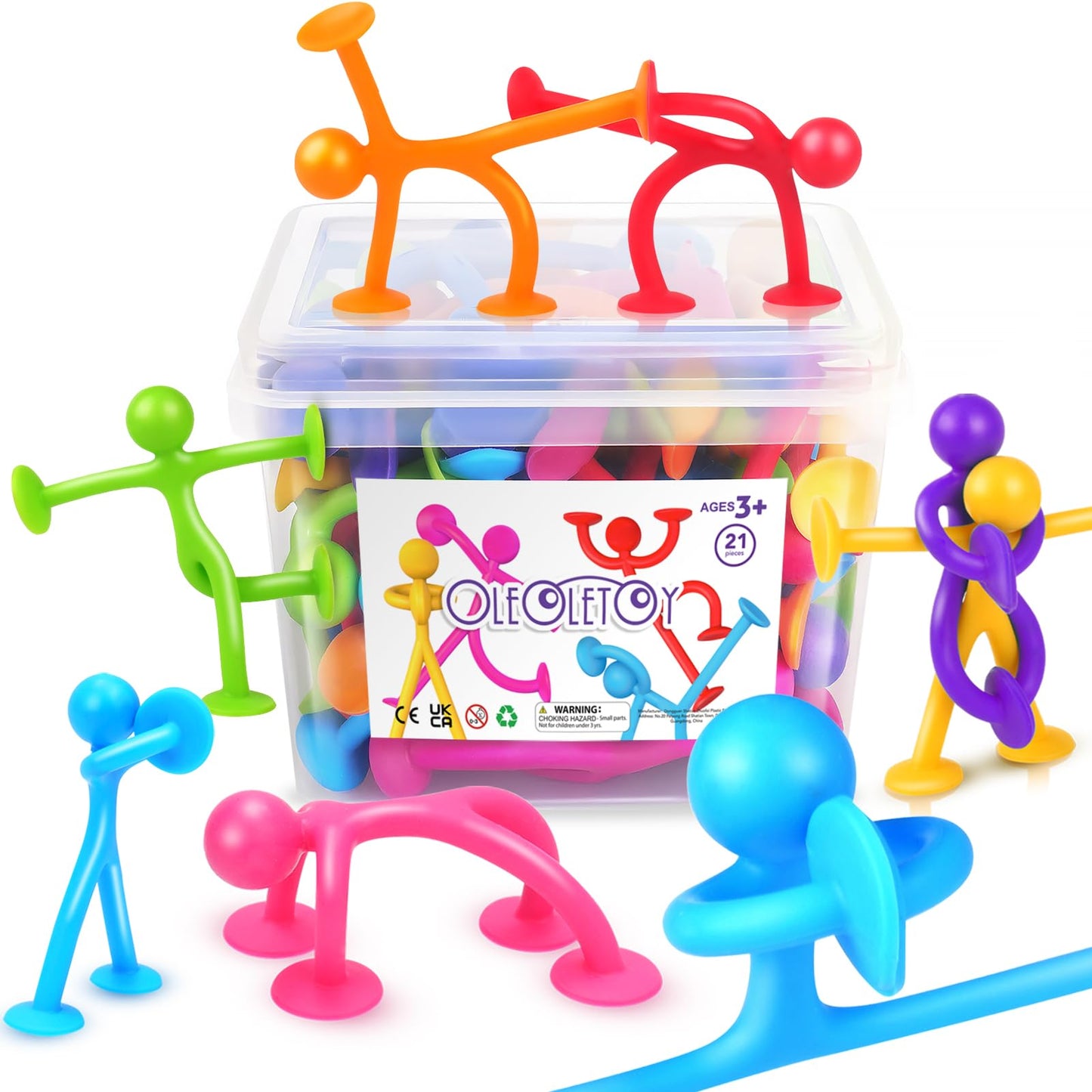 OleOletOy Suction Fidget Toys for Kids: 21 Pack Stretchy Suction Cup Sensory Toys - Bulk Fidgets for Kids Autism ADHD Classroom Prizes Party Favors - Travel Toys for Car Windows Road Trips