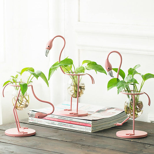 Pink Flamingo Hydroponics Planter Bulb, Propagation Planter for Home Office Desk Decor (Pink, Upright)