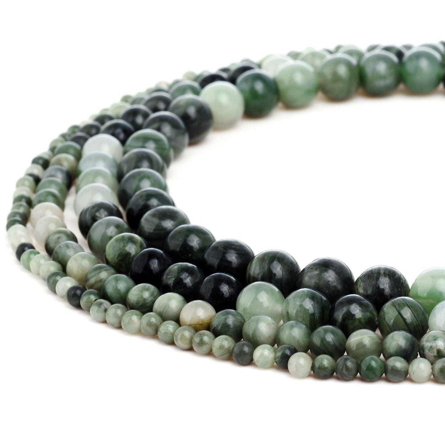 RUBYCA Natural Green Line Jasper Gemstone Round Loose Beads for DIY Jewelry Making 1 Strand - 10mm