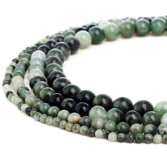 RUBYCA Natural Green Line Jasper Gemstone Round Loose Beads for DIY Jewelry Making 1 Strand - 10mm
