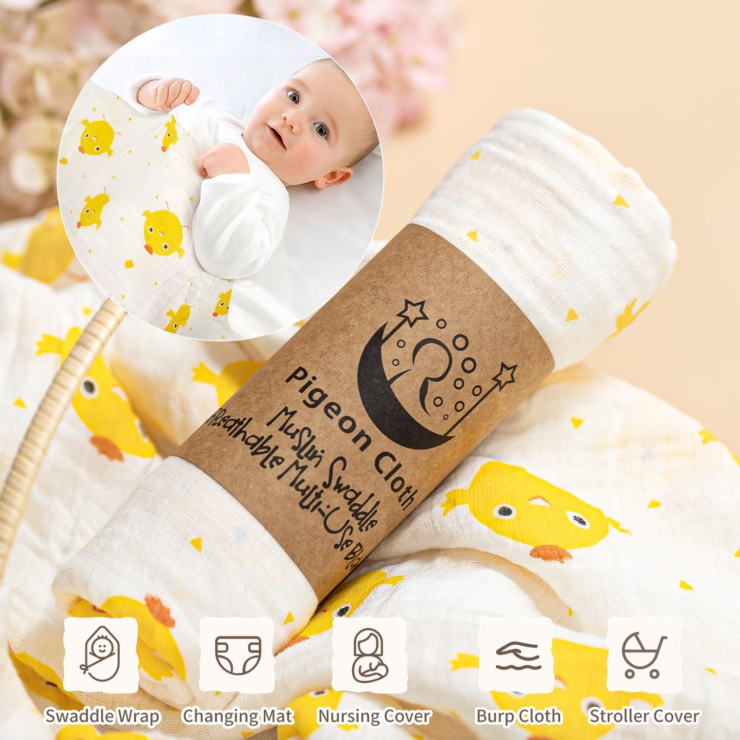 Golray 9pcs Newborn Baby Gift Baskets for Boys Girls Baby Shower, 2 Rattle/Seat Hang Toy/Blanket/Bodysuit/Bib/ 3D Socks/Wood Milestone/Carry Box, Neutral New Born Essential Stuff Unisex Baby Gifts Boy