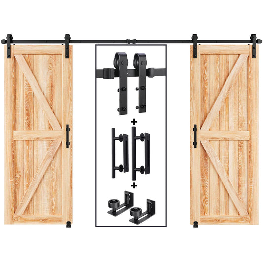 EaseLife 10 FT Double Sliding Barn Door Track and Handle Hardware Kit,Basic J Pulley,Slide Smoothly Quietly,Easy Install (10FT Track Kit for 27"~30" Wide Double Door)