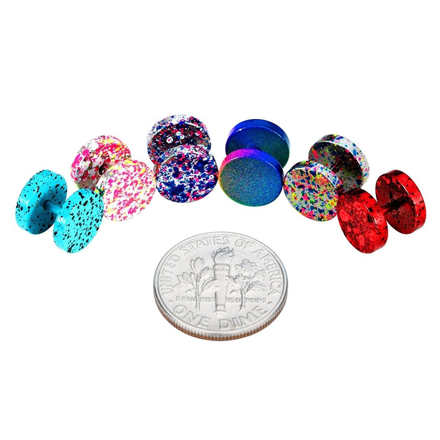 JEWELRIESHOP Fake Plugs Faux Gauge Earrings Stainless Steel Studs Circle Flat Back Cheater Illusion Tunnel Dumbbell Barbell Earrings Fake Ear Plugs for Women (16G, 6pcs, 10mm)