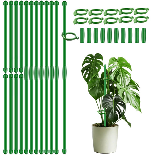 30Pcs Plant Support Stakes 17 inch SupKing Garden Orchid Sticks Extended to 3ft 4ft 5ft Plant Poles with Clips for Indoor Outdoor Potted Tomato Rose Amaryllis Vegetables Comes with 20 Ties（Green）