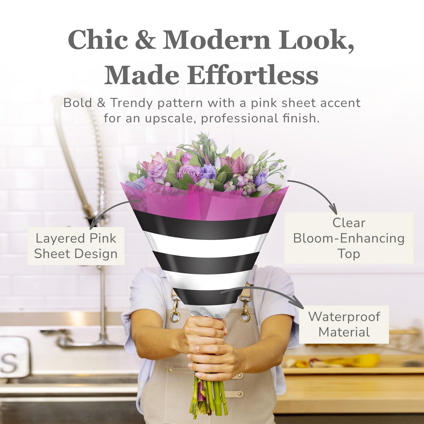 the florist Supply Glamour Sleeves 20 Pack 17.3 x 4.9 x 17.1 Inch Waterproof Flower Bouquet Sleeves, Flower Bouquet Bags, Plastic Floral Sleeves, Gift-Ready for Wedding, Birthday, Multicolor