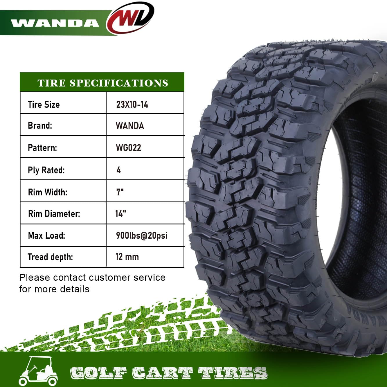 WANDA 23x10-14 All Terrain Golf Cart Tires 4 Ply 23x10X14 -Set 4-14058