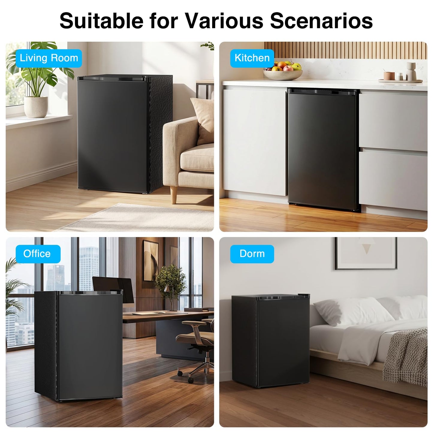 Kismile 4.41 Cu.Ft Compact Refrigerator Mini Fridge Single Door with Adjustable Thermostat, Glass Shelves Small Refrigerator Energy Saving, Low Noise for Bedroom, Office, Dorm,Apartment (Black)
